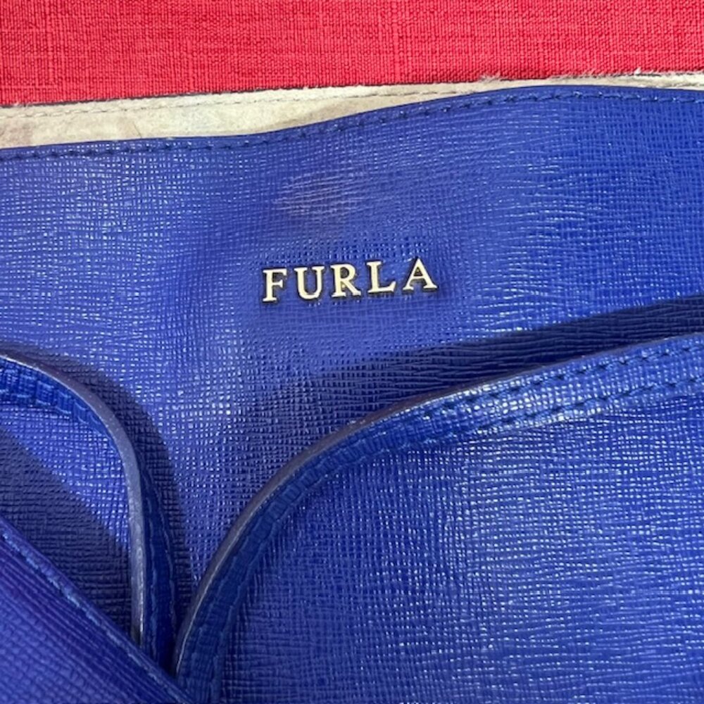 Furla Blue Leather Hobo Shoulder Bag 13"x4"x11" +FREE Chiffon Floral Scarf (40 - Picture 9 of 15